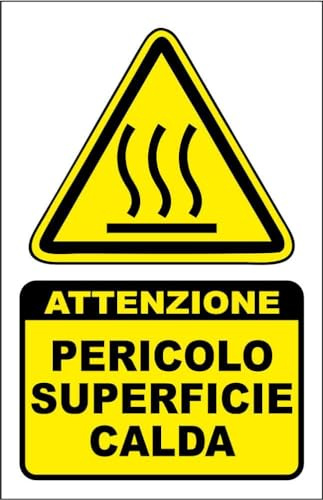M-ITALY CARTELLO SEGNALETICO - PERICOLO SUPERFICIE CALDA - Adesivo Extra Resistente, Pannello in Forex, Pannello In Alluminio (20x31, Alluminio)