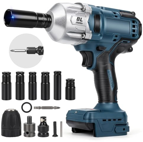 1000Nm Akku Schlagschrauber für Bosch Professional 18V System GBA/GBA ProCORE AMPShare 18V Akku, 1/2 Zoll Bürstenloser Drehschlagschrauber Schraubenschlüssel mit 6 Stecknüsse (Ohne Akku)