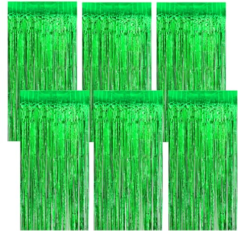 6 Stück Lametta Vorhang Grün, 1m X 20m Glitzervorhang, Glitzer Vorhang Deko, Plastik Party Vorhang, Lametta Grün für Hintergrunddekoration, Partydekoration, Geburtstagsdekoration, Weihnachten