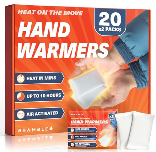 Bramble - Calentadores de manos (20 pares, 40 en total) - Calentadores de bolsillo activados por aire para actividades al aire libre - Se calientan en minutos y no dejan olor - Hasta 10 horas de calor