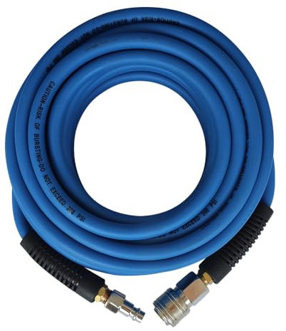 PVC/Gummi Hybrid Luftschlauch blau mit 1/4 Deutschland Stahl Schnellkupplung und Stecker Fittings, 10m Länge
