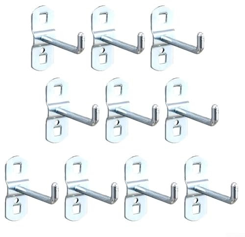 Efficient Storage Solution, Set of 10 Slanted Perforated Wall Hooks, 50mm Size