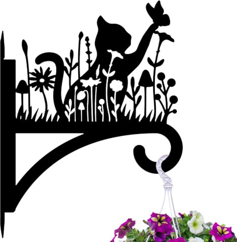 peacoblue 30x40 cm Crochets de suspension en fer pour plantes d'extérieur et d'intérieur, carillons éoliens, chat et fleurs, support mural en métal résistant aux intempéries pour porche, ferme