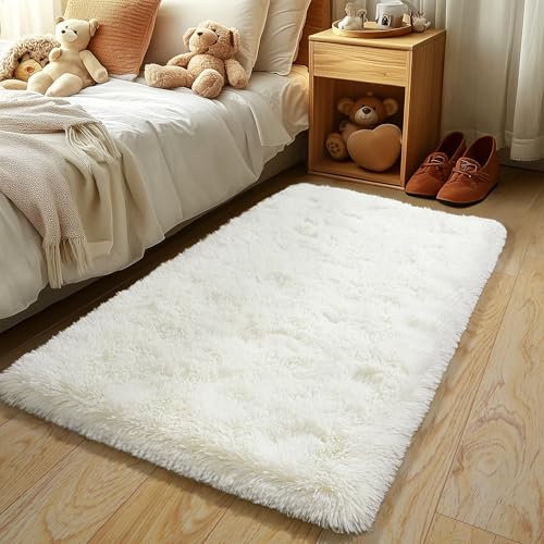 BSGIFT Teppich Hochflor Flauschig Creme 80x150 Läufer, Shaggy Langflor Teppich Wohnzimmer rutschfest für Schlafzimmer Kinderzimmer, Modern Wohnzimmerteppich Bettvorleger High-Pile Carpet