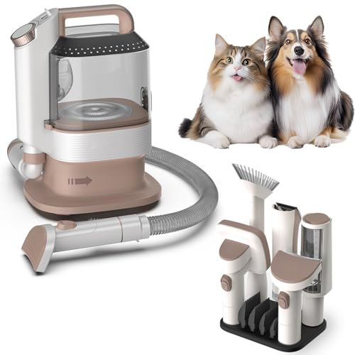 Aspirateur pour Poils d'animaux, Brosse pour Perte de Chien avec 7 Outils de toilettage pour Animaux de Compagnie, kit d'aspirateur de toilettage pour Chien à Faible Bruit 12 Kpa avec boîte