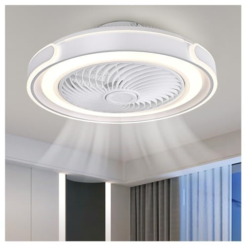 AHRHSM Ventilateur-Plafond-avec-Lumiere-Silencieux Lampe-ventilo plafond-Dimmable Lustre-Ventilateur-de-Plafond-avec-Télécommande Reversible 3 Températures de Couleur - et 6 Vitesses (Noir et blanc)