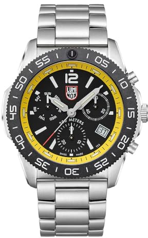 Luminox Pacific Diver herr dykarklocka 44 mm rostfritt stål – kvarts kronograf 20 bar, rostfritt stål armband silver, svart urtavla, datum, lysande visare XS.3145.M