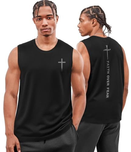 Flafens Tank Tops Men - Sleeveless Shirts for Men Graphic Cotton Mens Tank Tops Summer Tanktop Casual Loose Fit Tanktop Christain Mens Sleeveless Tee Shirts for Workout Running Sports, M, Faith