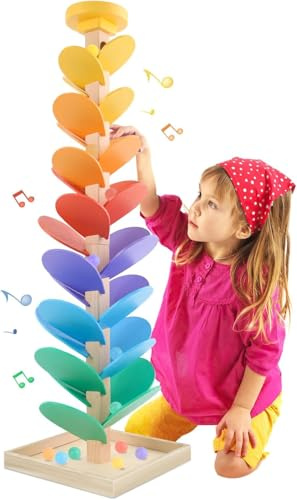 Wooden Music Tree Rainbow Singing Tree Toys with Marble Run Toddler Montesoris Stacking Toy With Musical Notes Colorful Interactive Educational Toy For Learning & Building Block Fun