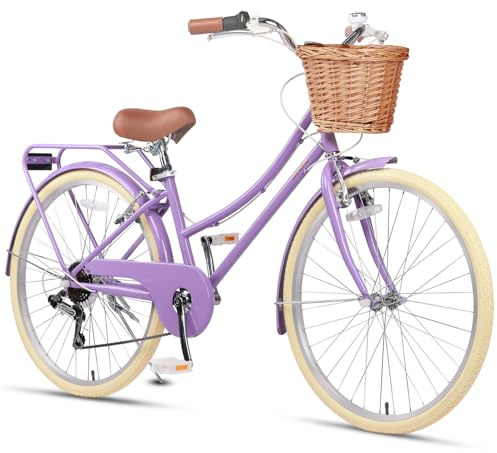 Glerc Missy 26 tum flicka kryssare ungdom tonåring kvinna cykel tonåring hybrid stad 6-växlad cykel för ungdomar i åldern 14 15 16 17 18 19 20 år gammal med pilkorg & ställ, lila