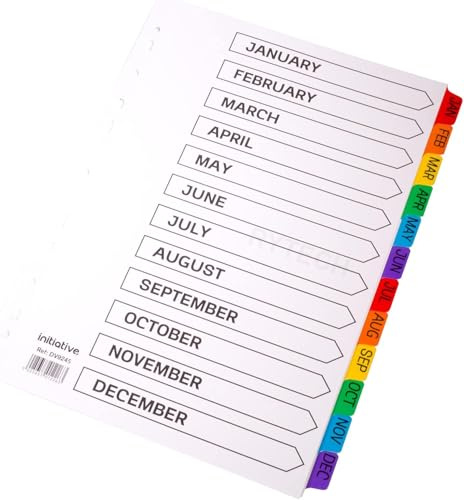 A4 Index Dividers | 12 Part January–December | White Board 160gsm | Coloured Mylar Tabs | Monthly File Organiser for Ring Binders & Folders | Stuff 4 Office (5)