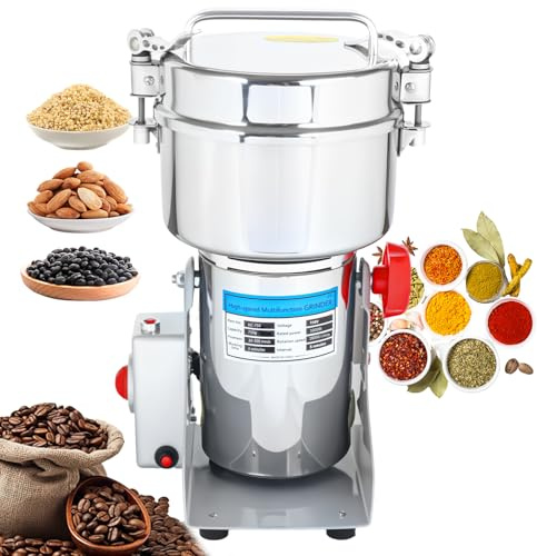 750g Commercial Grain Grinder - 2000W Heavy-Duty Electric Mill for Coffee, Spices, Nuts & Grains | 28000 RPM | Industrial Stainless Steel | 5 Blades System | for Home & Restaurant Use