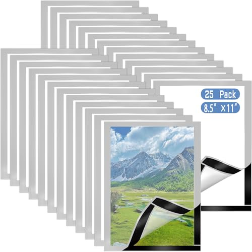 Hlimior 25 Pack A4 Magnetic Photo Frames Self Adhesive, Quick Change Picture Frames for Wall & Window, Waterproof Magnetic Sign Holder for Kids Art, Certificates, Menus & Notices (Silver)