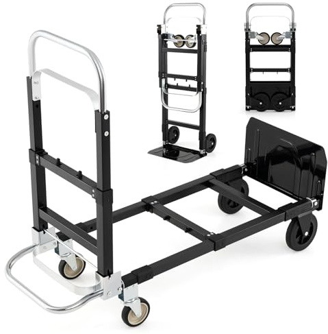 COSTWAY 2-in-1 Folding Sack Truck, 136kg/272kg Load Capacity, Convertible Hand Truck Trolley with 4 Wheels, Retractable Handle & Adjustable Length, Heavy Duty Platform Dolly Cart for Home Warehouse
