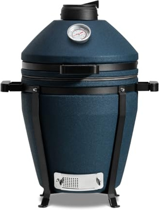 Kamado Bono EVO Minimo 41 cm Barbecue Kamado Compact en Céramique – Grille Ø34 cm, Système GrillMax 2 Niveaux, Déflecteurs de Chaleur, Thermomètre Intégré – Bleu Marine Mat