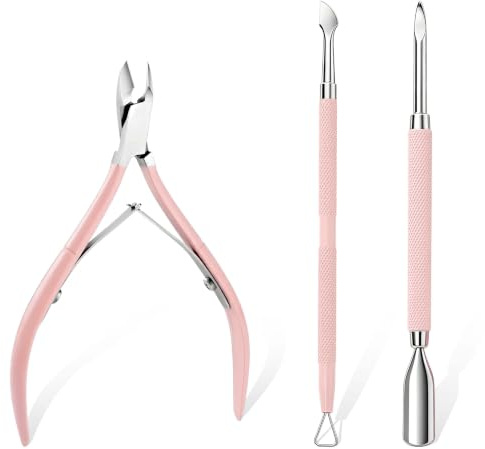 luxwo 3 Pcs Pinces à Cuticules, Coupe-cuticules avec Poussoir (rose)
