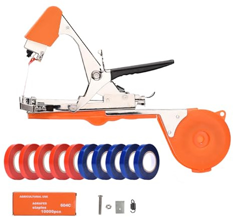 FUNTECK Garden Plant Tying Machine Branch Tape Tool for Vine, Tomato, Cucumber, Grape & Floral Support | Heavy-Duty Handheld Plant Binder with Durable Tape & Ergonomic Grip, Orange