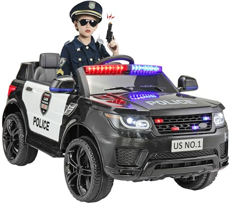 Police Car Ride On TOBBI Kid Car Cop Car for Kids to Drive with Parent Remote 12V Big Police Car Toys for Boys Toddler Electric Police Cars for Kids Ages 3-6 with Lights and Siren, Black