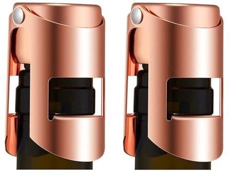 HYZ Champagne Stoppers - Stainless Steel Sparkling Wine Bottle Stopper with Pure Silicone Air Tight Seal - Professional Wine Saver for Champagne，Prosecco and Cava (2Pack Rose Gold)