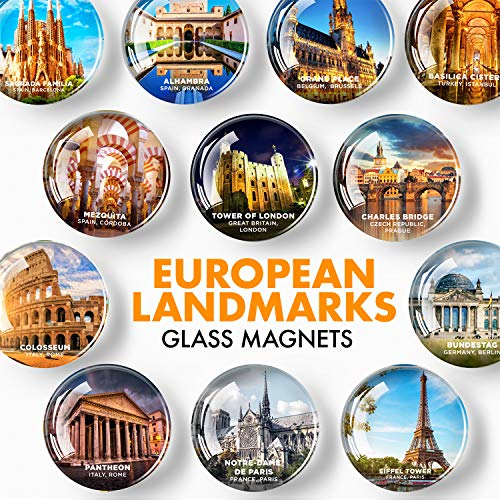 Städte Kühlschrankmagnete - Berühmte Sehenswürdigkeiten - Pinnwandmagnete für Whiteboard und Glasmagnettafel - Ideal für Küche, Büro und Fotos - 12 Stück