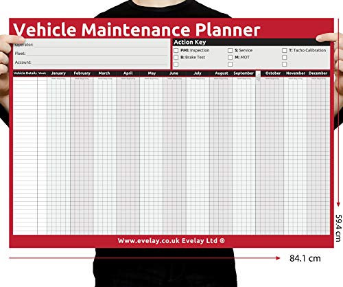 Evelay A1 Wall Planner HGV PSV MOT Vehicle Maintenance Size Plannings rolled or folded (84.1x 59.4cm) Un-Dated (A1 HGV folded)