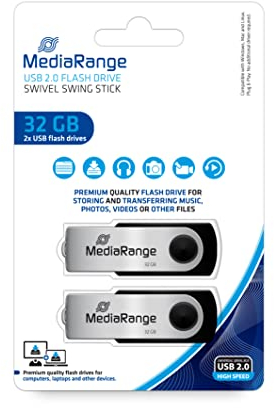 MediaRange USB 2.0 Speicherstick 32GB - 2er Pack - Mini USB Flash-Laufwerk mit sicherem Drehkappengehäuse, Externe Speichererweiterung mit Lesegeschwindigkeit von bis zu 17 MB/s, Farbe Schwarz