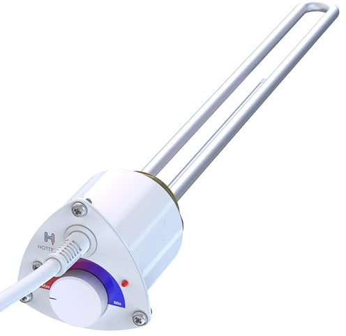 Hottech Tauchsieder Heizstab Elektro für Heizkessel Boiler – Heizpatrone mit Uni-Schuko-Stecker und Temperaturregler Wasser Thermostat Wärmetauscher, Weiß, 230 V, 2000 W, 5/4