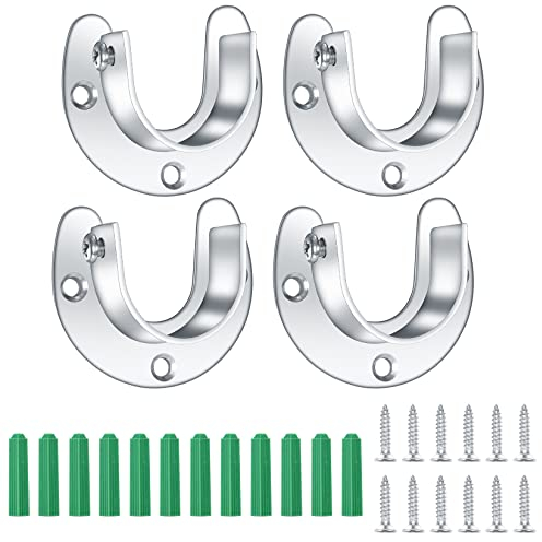4 Stück Rundrohr Halterung for Schrankrohr Stange, Kleiderschrank Kleiderstange, Gardinenstange Halter, Flansch Stangenhalter, U-Form, 28 mm/1,1Zoll, mit Schrauben