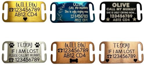 SUCRE Pet Tag Dog Tags for Pets Engraved UK, Slide On Stainless Steel Curved and Flat Personalised Dog Tag, Cat Collar with Name Tag, Dog tag Engraved and Dog Name Tags Personalised (M,Silver)