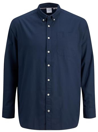 JACK & JONES Herren Einfarbiges Plus Size Hemd Basic Übergrößen Langarm Shirt Uni Business JJEOXFORD, Dunkelblau , XXL