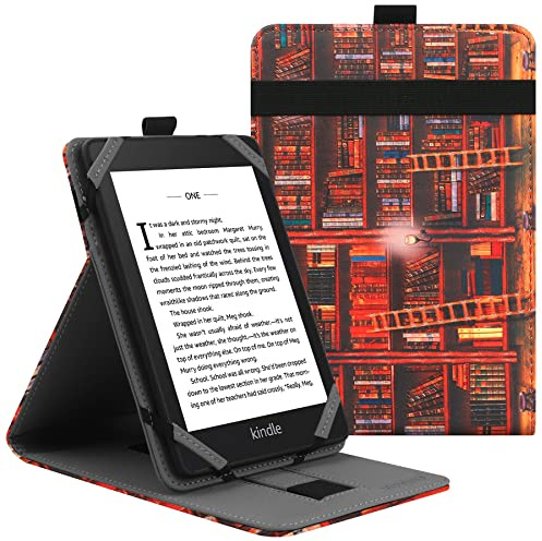 VOVIPO Coque de Protection Universel pour Kindle Paperwhite Kobo Liseuse 6 Pouces, étui Folio Compatible avec la liseuse Sony/Kobo/Tolino/Pocketbook/Kindle 6,avec Support Multi Angles-Library