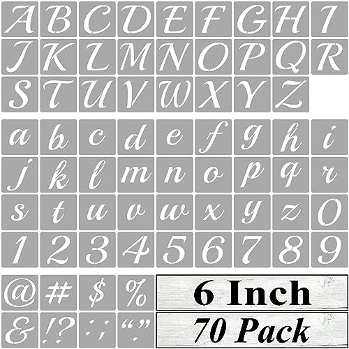 6 Inch Alphabet Letter Stencils for Painting - 70 Pack Letter and Number Stencil Templates with Signs for Painting on Wood, Reusable Cursive Letters Stencils for Chalkboard Wood Signs & Wall Art