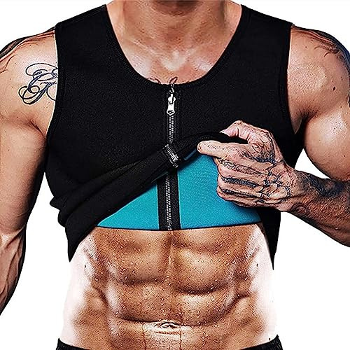 YAOTT Herrsvettväst för viktminskning midjetränare bastu kostym neopren korsett kroppsformare dragkedja bantning bastu tank top träning skjorta formkläder bastu väst för fitness sport gym, b, XS