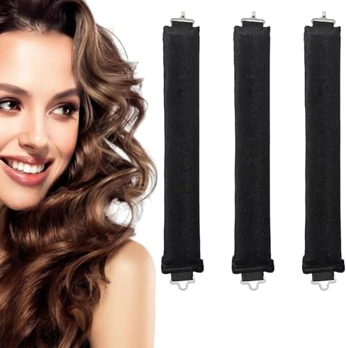 3 Stück Lockenwickler Über Nacht, Hitzefreier Lockenstab, Locken Ohne Hitze mit Haken, DIY Heatless Curls Band, Overnight Blowout Locken Ohne Hitze für Alle Haartypen (Schwarz)