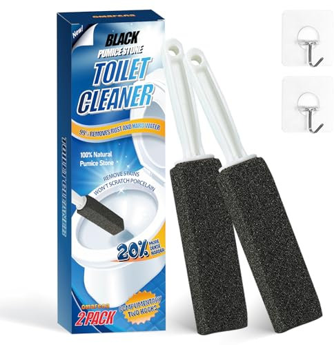 Black Pumice Stone Toilet Bowl Cleaner,Pumice Cleaning Stone with Handle and Hook,Scrubs Tough Hard Water Stains Away On Toilets, Bathtubs,Tiles&Sinks,Pumice Toilet Brush (2)