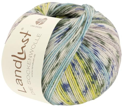 LANA GROSSA Landlust Sockenwolle 6-fach | Sockenklassiker, bedruckt und waschmaschinenfest | Handstrickgarn aus 80% Schurwolle (Merino) & 20% Polyamid | 150g Wolle zum Stricken & Häkeln | 390m Garn
