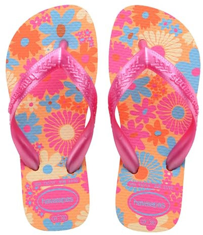 Havaianas - Kids Flores, Comfortable, Durable, and Fun Flip-Flops, Floral-Print Sole, Metallic Straps, and Non-Slip Sole, Girls