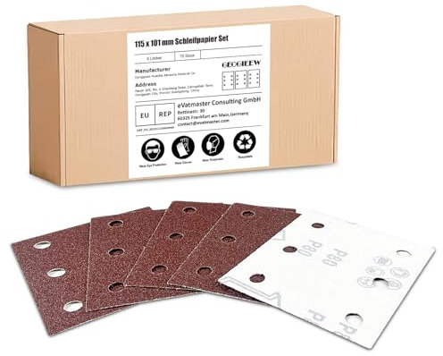GEOGIEEW 70 Stück Schleifpapier Klettscheiben-Kit, 40/60/80/100/120/180/240 Körnung 6 Löcher 115x101mm für Schwingschleifer