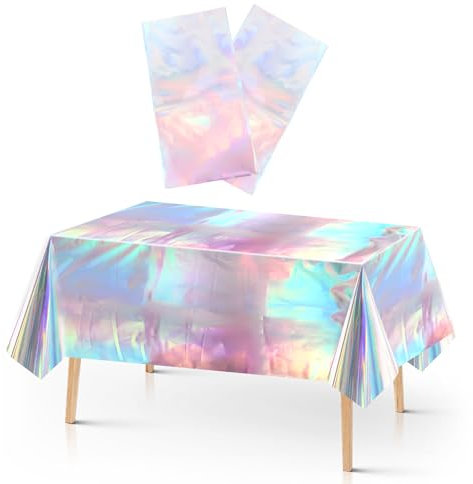 cobee 2 Stück Party Tischdecke, 137x274cm Bunt Plastik Tischdecke Geburtstag Tischtuch Laserholografische Tischtuch Rechteckige Wasserdicht Tischdecke Regenbogen Schillernde Weihnachten Party