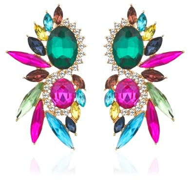 Canboer Vintage Rhinestone Statement Earrings Fancy Crystal Cluster Drop Dangle Earrings for Women (colorful crystal)