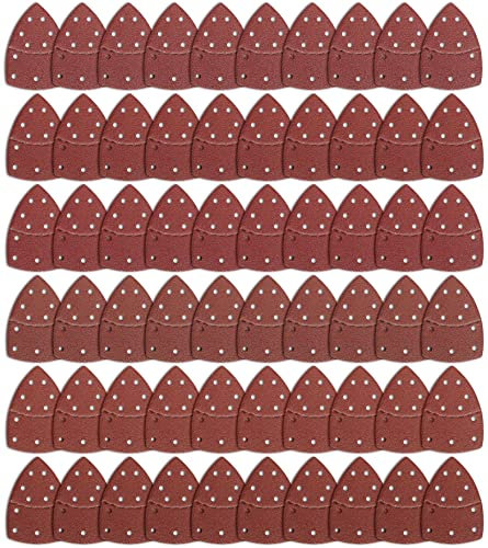 60PCS Sanding Sheets,11-Hole Mouse Sandpaper Sheets,Hook and Loop Mouse Sander Pads Compatible with Bosch Multi-Sander PSM 100A/200 AES/PSM 18,Assorted Grits 40/60/80/120/180/240 for Detail Sanding
