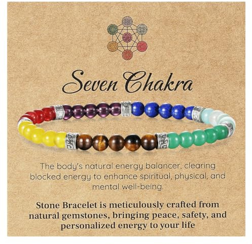 Emibele Pulsera Chakra, Piedras Naturales Coloridas 7 Chakras Pulsera Cristal Para Energía Positiva Aliviar Ansiedad Meditación, Joya Cristal Sanador 4mm Joya Moda Regalo Para Mujeres Hombres