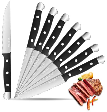 LIN ZHI REN Steak Knife 8-Piece Set – Stainless Steel Serrated Dinner Knife with Ergonomic Handle, Dishwasher Safe Comfort Grip, Ideal for Meat, Dinner, and Kitchen Use
