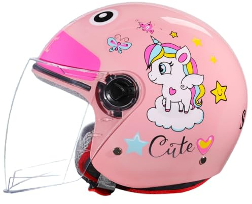 Casque De Cyclomoteur pour Enfants, Casque De Moto Jet pour Enfants avec Visière Solaire pour Garçons Et Filles De 3 À 12 Ans, Casque De Scooter pour Enfants, Homologué ECE 22.06 E,49-54cm