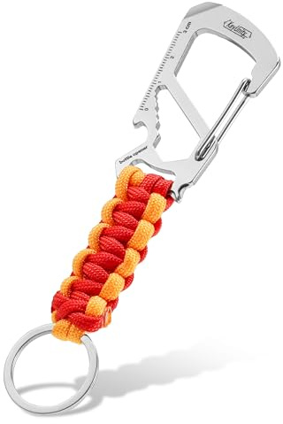 KeyUnity KC00 Llavero con Colgante de Paracord, Mosqueton Llavero Paracord, Cordón de Paracaídas 550, Multiherramienta con Mosquetón, Abrebotellas, Destornillador Phillips, SL10