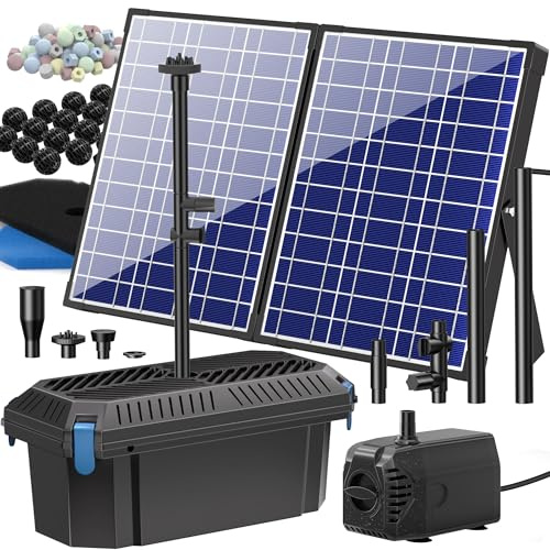 Billing Filtre de bassin solaire 30 W avec 4 buses – Pompe solaire pour bassin de jardin jusqu'à 1200 l, filtre bio pour fontaine, petit étang à poissons, jeu d'eau, eau claire sans frais
