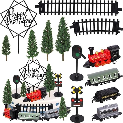 10 paquetes de tren para decoración de tartas de cumpleaños, juguete de tráfico, carril de tren, decoración para niños, tren de vapor, temática de cumpleaños, suministros de fiesta
