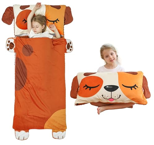 Rabtero Sacs de couchage pour enfants, tapis de sieste ultra doux 100 % coton pour les tout-petits, sac de couchage animal de dessin animé pour filles garçons, chien