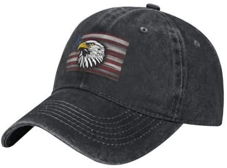 WHJSSF Gorra de béisbol negra con diseño de águila y bandera americana del ejército estadounidense, correa ajustable, algodón clásico para hombres y mujeres, transpirable y elegante, Negro, Talla