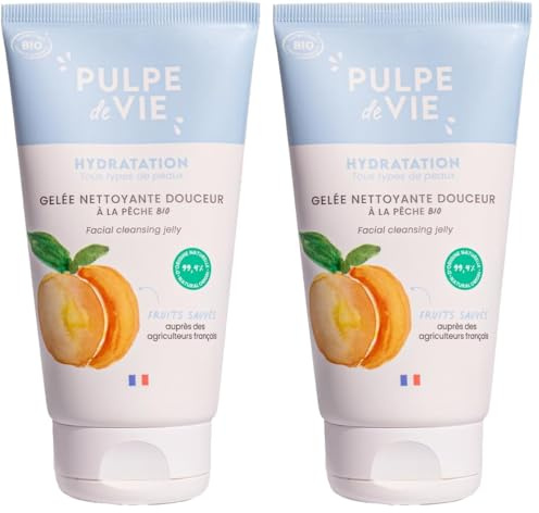 Pulpe de Vie - Gelée Nettoyante Visage 150ml - A la Pêche Upcyclée - Mousse Gourmande pour Peau Douce - Routine Visage - Tous Types de Peaux - 99% Naturel (Lot de 2)